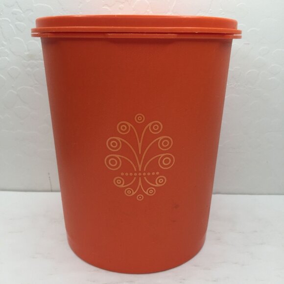 Vintage Servalier Tupperware Orange Storage Container 809-14 Sunburst Lid 810-26 - Picture 1 of 15